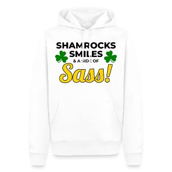 Shamrocks, Smiles, and Sass: Funny Irish Girl - Men’s Premium Organic Hoodie - white - Front - Nico (187cm)