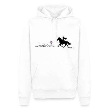Silhouette de cavalier avec cœur et écriture - Sweat à capuche Premium bio Homme - blanc - Devant - Nico (187cm)