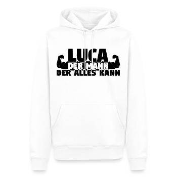 Der Mann Der Alles kann Luca - Männer Premium Bio Hoodie - Weiß - Vorne - Nico (187cm)