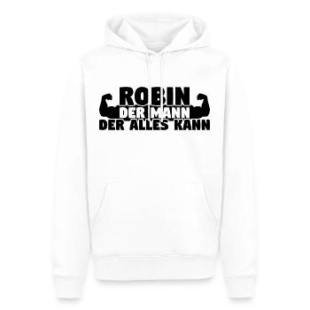 Der Mann Der Alles kann Robin - Männer Premium Bio Hoodie - Weiß - Vorne - Nico (187cm)