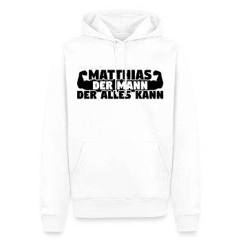Der Mann Der Alles kann Matthias - Männer Premium Bio Hoodie - Weiß - Vorne - Nico (187cm)