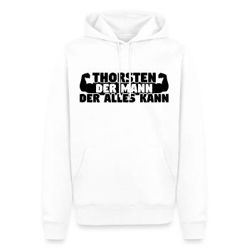 Der Mann Der Alles kann Thorsten - Männer Premium Bio Hoodie - Weiß - Vorne - Nico (187cm)