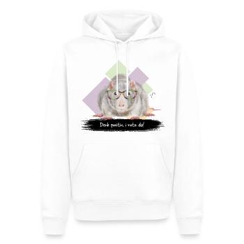 JvG Ratte "Denk positiv, i roz da!" - Männer Premium Bio Hoodie - Weiß - Vorne - Nico (187cm)