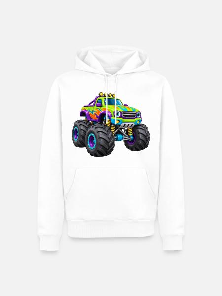 Bunter Monstertruck Flammen-Design - Männer Premium Bio Hoodie - Weiß