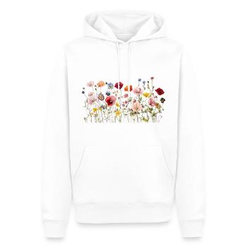 Prairie de fleurs sauvages – Fleurs d’aquarelle naturelles - Sweat à capuche Premium bio Homme - blanc - Devant - Nico (187cm)