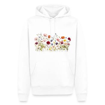 Prairie de fleurs sauvages – Fleurs d’aquarelle naturelles - Sweat à capuche Premium bio Homme - blanc - Devant - Nico (187cm)