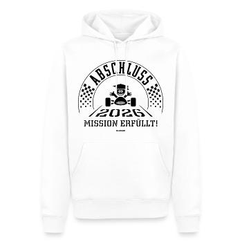 Abschluss 2026 – Mission Erfüllt! (Zieleinfahrt B) - Männer Premium Bio Hoodie - Weiß - Vorne - Nico (187cm)