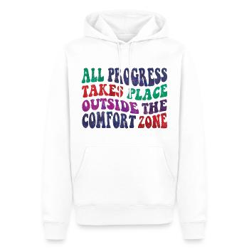 All progress takes place outside the comfort zone - Männer Premium Bio Hoodie - Weiß - Vorne - Nico (187cm)