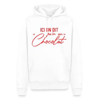 Ici On Dit Pain Au Chocolat - Sweat à capuche Premium bio Homme - blanc - Devant - Nico (187cm)