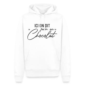 Ici On Dit Pain Au Chocolat - Sweat à capuche Premium bio Homme - blanc - Devant - Nico (187cm)