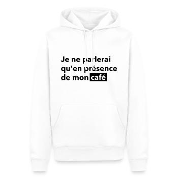 Je ne parlerai qu'en présence de mon café - Sweat à capuche Premium bio Homme - blanc - Devant - Nico (187cm)