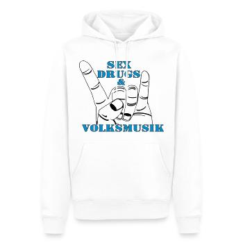 Volksmusik , Volksfest , Fun Shirt , Sex Drugs(25) - Männer Premium Bio Hoodie - Weiß - Vorne - Nico (187cm)