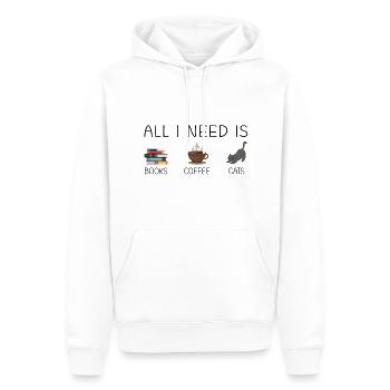 Bücher, Kaffe und Katzen - Männer Premium Bio Hoodie - Weiß - Vorne - Nico (187cm)