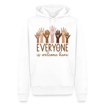 Everyone is welcome here - Men’s Premium Organic Hoodie - white - Front - Nico (187cm)