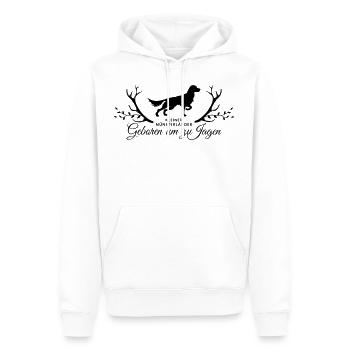 Kleiner Münsterländer "Geboren um zu Jagen" - Männer Premium Bio Hoodie - Weiß - Vorne - Nico (187cm)