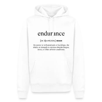 Endurance | Ausdauer Definition Dictionary - Männer Premium Bio Hoodie - Weiß - Vorne - Nico (187cm)