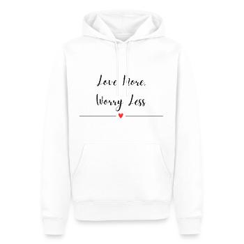 Aimer plus, s’inquiéter moins - Sweat à capuche Premium bio Homme - blanc - Devant - Nico (187cm)