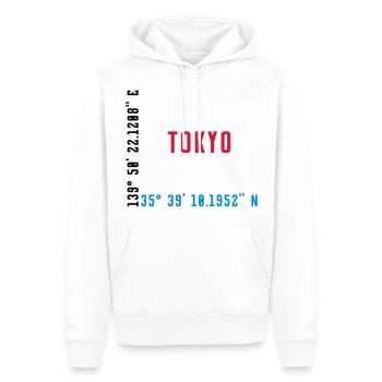 TOKYO - JAPON - COORDONNÉES / COORDONNÉES GPS - Sweat à capuche Premium bio Homme - blanc - Devant - Nico (187cm)