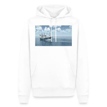 Un chalutier en pleine mer - Sweat à capuche Premium bio Homme - blanc - Devant - Nico (187cm)