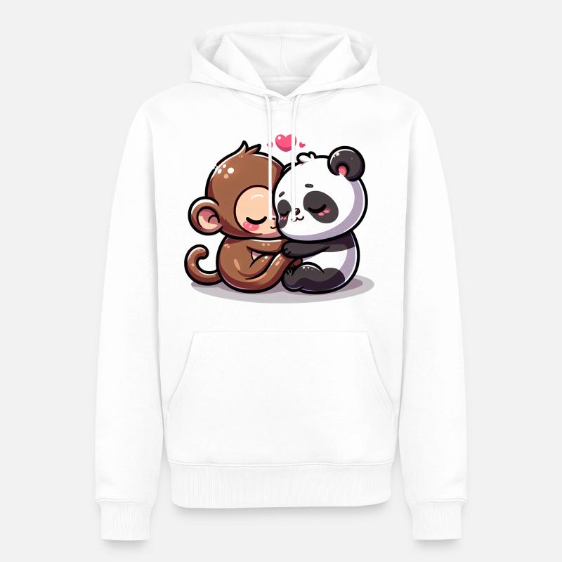 Câlin Singe Et Panda Amoureux - Sweat à capuche Premium bio Homme - blanc