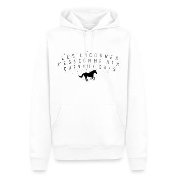 LICORNE GAY - Sweat à capuche Premium bio Homme - blanc - Devant - Nico (187cm)