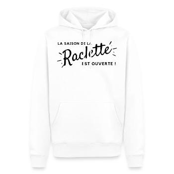 La Saison de la raclette ouverte - idée cadeau - Sweat à capuche Premium bio Homme - blanc - Devant - Nico (187cm)