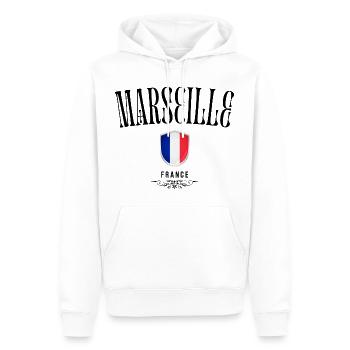 Souvenir di Marsiglia, design elegante Marsiglia - Felpa con cappuccio ecologica premium da uomo - bianco - Fronte - Nico (187cm)