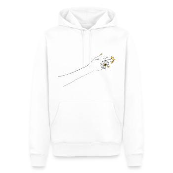 Hand mit Blume - outline - Männer Premium Bio Hoodie - Weiß - Vorne - Nico (187cm)