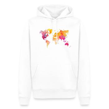 carte du monde orange rose - Sweat à capuche Premium bio Homme - blanc - Devant - Nico (187cm)