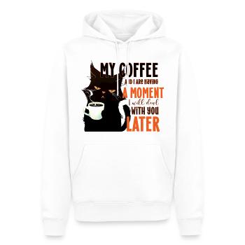 Café et je passe un moment citation chat amusant - Sweat à capuche Premium bio Homme - blanc - Devant - Nico (187cm)