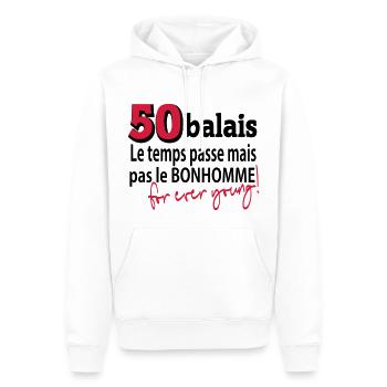 50 ans / anniversaire 50 ans / homme 50 ans - Sweat à capuche Premium bio Homme - blanc - Devant - Nico (187cm)
