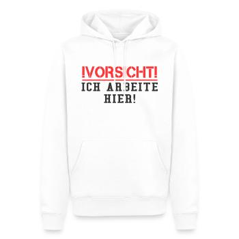 Vorsicht ich arbeite hier Spruch Büro Arbeit fun - Männer Premium Bio Hoodie - Weiß - Vorne - Nico (187cm)
