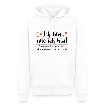 Ich bin wie ich bin - Adenauer Zitat - Männer Premium Bio Hoodie - Weiß - Vorne - Nico (187cm)