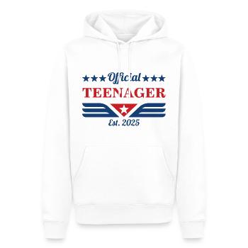OFFICIEL ADOLESCENT EST. 2025 - TEEN TEEN - Sweat à capuche Premium bio Homme - blanc - Devant - Nico (187cm)
