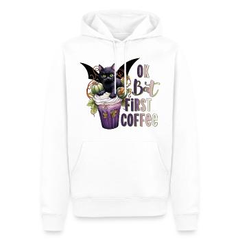Bat first coffee Halloween Kaffee Fledermaus - Men’s Premium Organic Hoodie - white - Front - Nico (187cm)