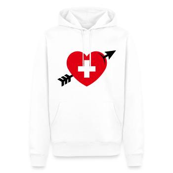 Herz Mit Schweizerkreuz Und Pfeil (Schweiz / 2C) - Männer Premium Bio Hoodie - Weiß - Vorne - Nico (187cm)
