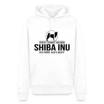 Shiba Inu Woof - Sweat à capuche Premium bio Homme - blanc - Devant - Nico (187cm)