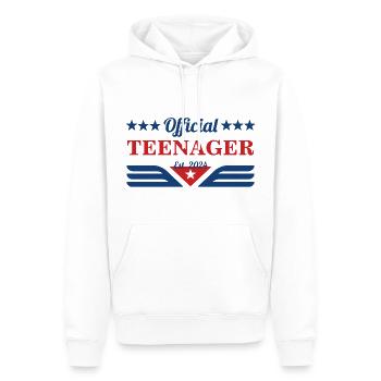 OFFICIEL ADOLESCENT - ADO - 13E ANNIVERSAIRE - Sweat à capuche Premium bio Homme - blanc - Devant - Nico (187cm)