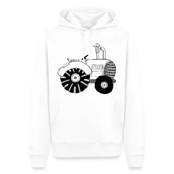 Schicker Traktor - Traktoren - Trecker - Bulldog - Männer Premium Bio Hoodie - Weiß - Vorne - Nico (187cm)