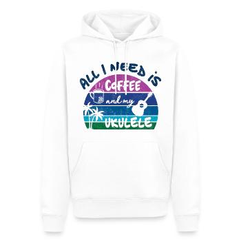 All I need is coffee and my Ukulele - retro sunset - Männer Premium Bio Hoodie - Weiß - Vorne - Nico (187cm)