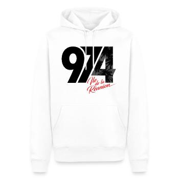 974 Ile de la Réunion Signature 2 - Sweat à capuche Premium bio Homme - blanc - Devant - Nico (187cm)