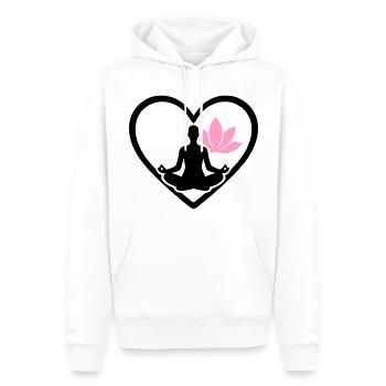 Damen Yoga Herz Silhouette Lotus Wellness - Männer Premium Bio Hoodie - Weiß - Vorne - Nico (187cm)