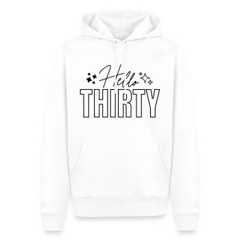 30e anniversaire - Sweat à capuche Premium bio Homme - blanc - Devant - Nico (187cm)