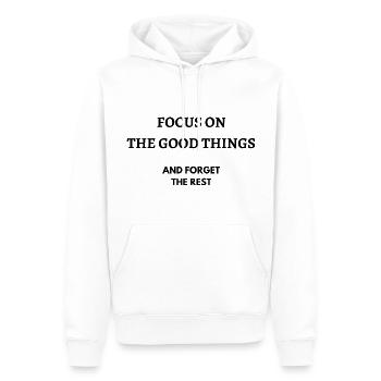 Focus on the good things and forget the rest - Männer Premium Bio Hoodie - Weiß - Vorne - Nico (187cm)