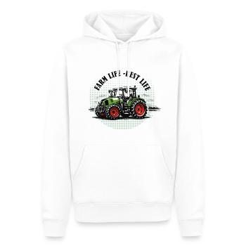 Vie à la ferme – Tracteur vert et rouge style vintage - Sweat à capuche Premium bio Homme - blanc - Devant - Nico (187cm)