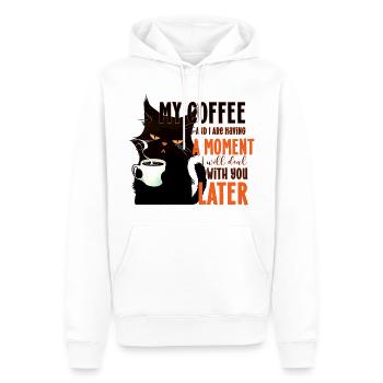 Café et je passe un moment citation chat amusant - Sweat à capuche Premium bio Homme - blanc - Devant - Nico (187cm)