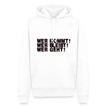 wer kommt! wer bleibt! wer geht? - Männer Premium Bio Hoodie - Weiß - Vorne - Nico (187cm)