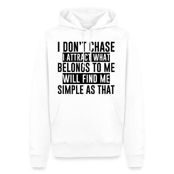 Je ne chasse pas, j’attire ce qui m’appartient 2 - Sweat à capuche Premium bio Homme - blanc - Devant - Nico (187cm)