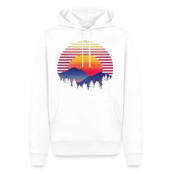 Coucher de soleil Forêt Montagne Extérieur Rétro Années 80 Vintage 4 - Sweat à capuche Premium bio Homme - blanc - Devant - Nico (187cm)