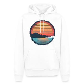 Sunset Lake Mountain Extérieur Rétro Années 80 Vintage - Sweat à capuche Premium bio Homme - blanc - Devant - Nico (187cm)